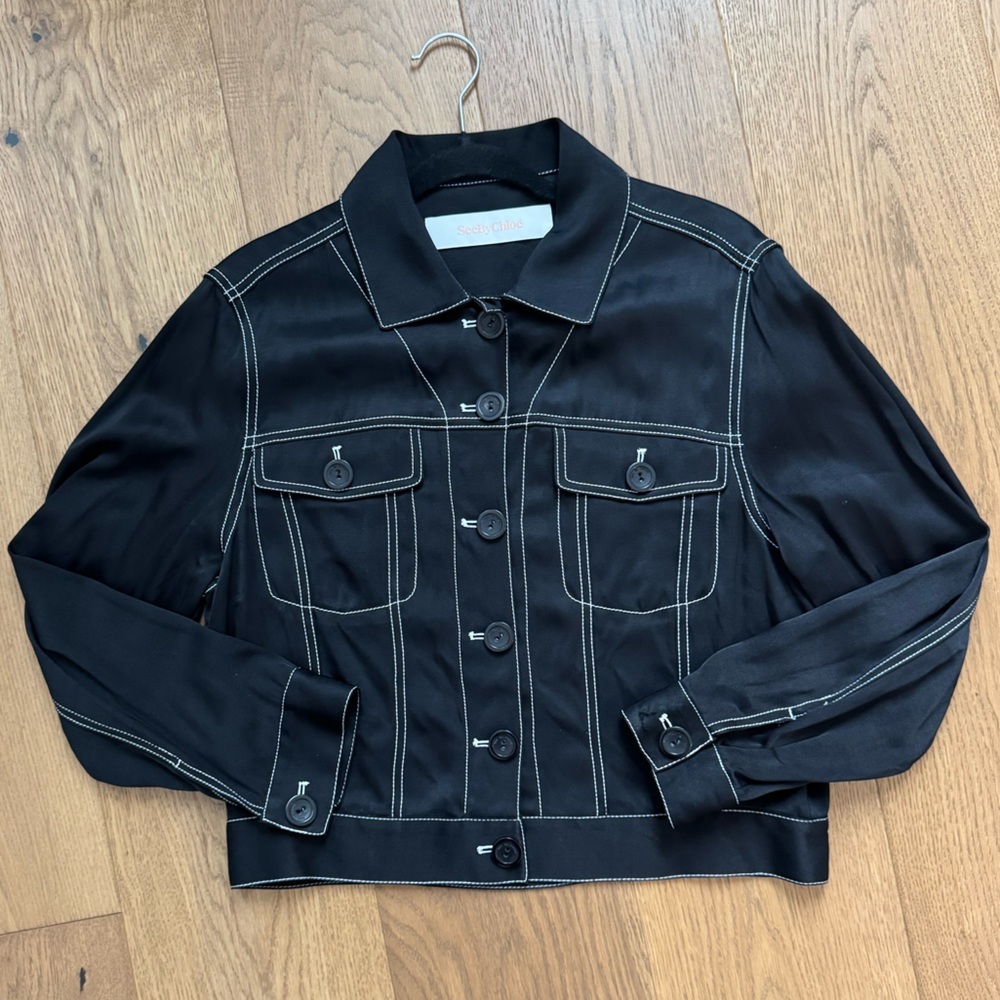 See By Chloe - Utility Jacket Contrast Stitch - Size M - GUC - Black & White